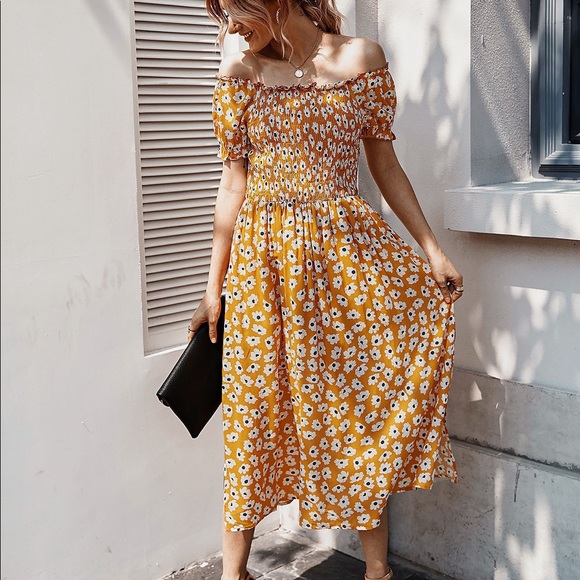 ⭐️🆕Floral Off The Shoulder Side Slit Dress - Picture 5 of 7